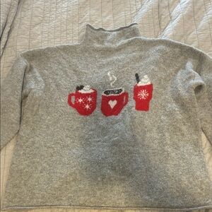 Cupcakes and cashmere Cozy Gray Sweater with Red Mug Design size large